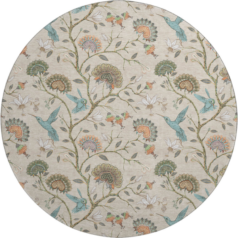Cerrito Premium Machine Washable Cerrito AMF174 Beige Rug, Round 8'