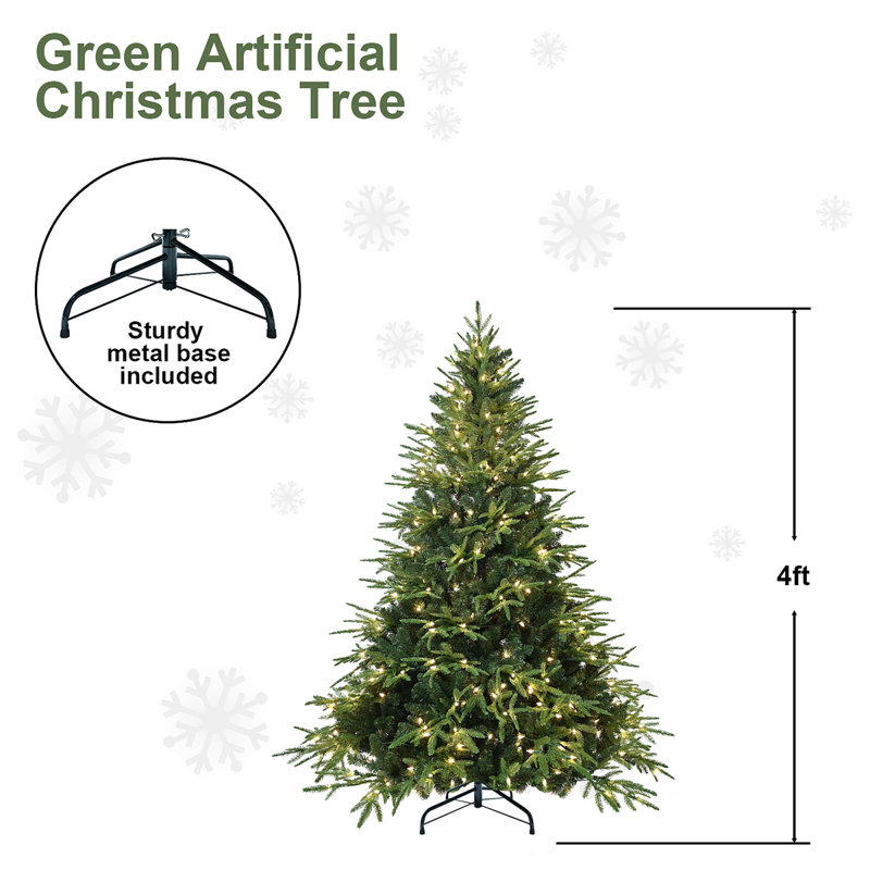 Arbre de Noël artificiel pré-éclairé 6 pi avec 400 lumières incandescentes blanc chaud, embouts 1931, pin articulé en PE + PVC avec branches à mémoire de forme partielle, support en métal pliable pour la décoration des Fêtes