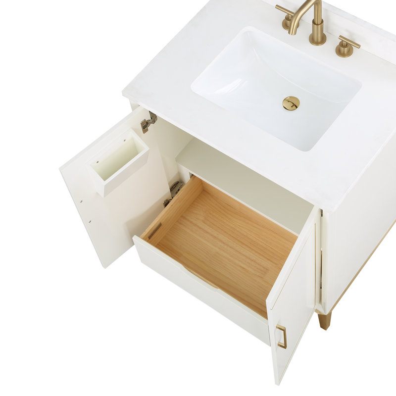 Gracie 30'' W Single Vanity, Satin White, Satin Brass, White Quartz
