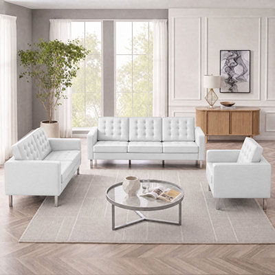Loft Tufted Upholstered Faux Leather 3 Piece Set