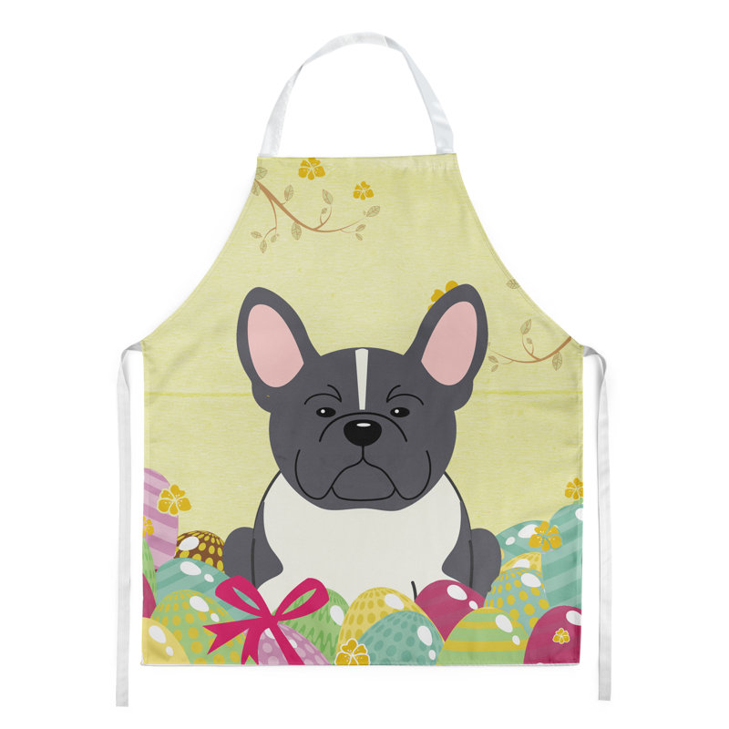 Tablier œufs de pâques, Jaune / Noir / Blanc, Bouledogue français