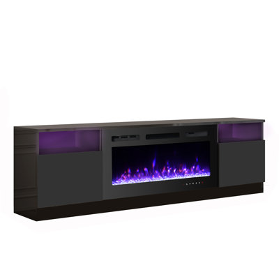 70'' Tv Stand For Tvs Up To 78"" With Electric Fireplace Included, Black -  EROMMY, WQHM-026BK