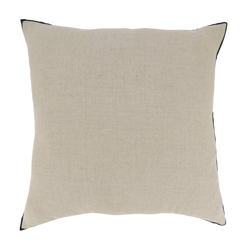 Housse de coussin en lin Riggs, Noir/naturel