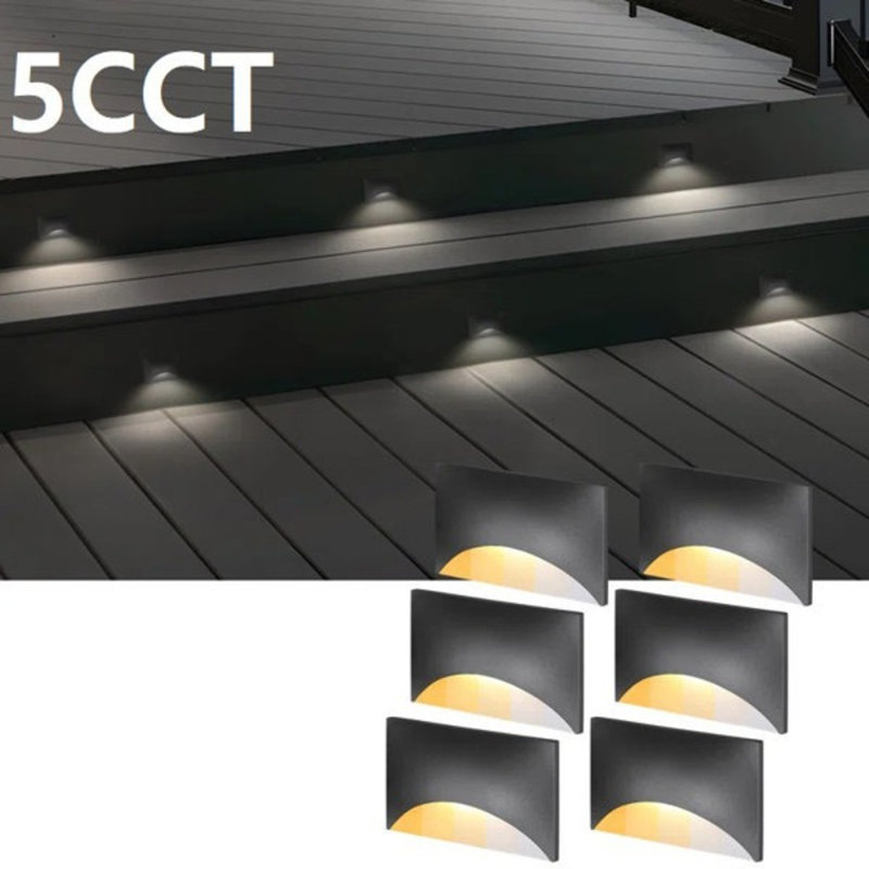 Éclairage intégré intégré pour terrasse à DEL 120 V, lumières d'escalier en métal à intensité variable, 5CCT