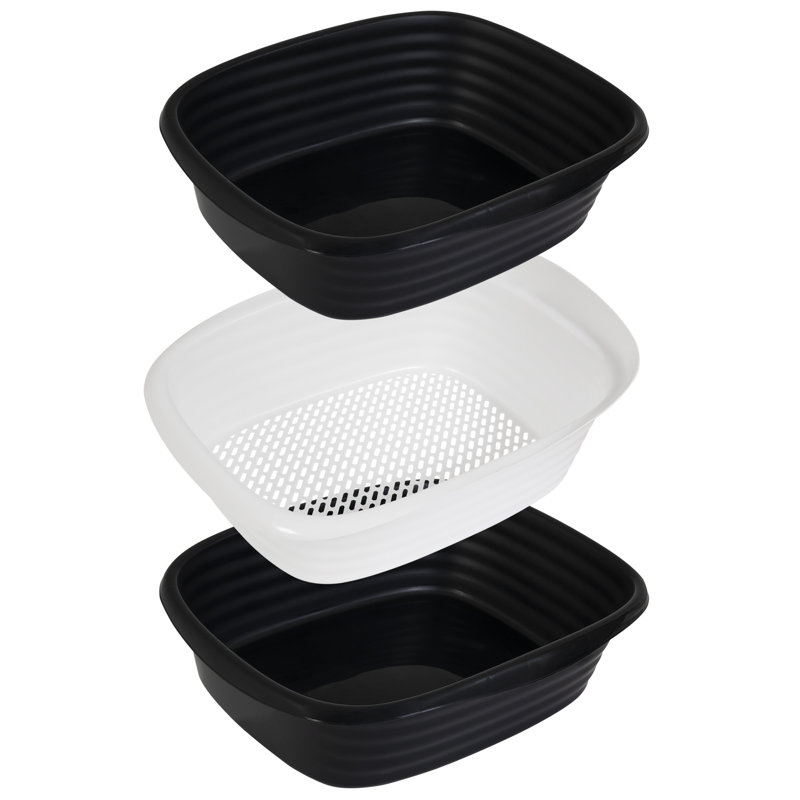 Large Black and White Plastic Sifting Cat Litter Box