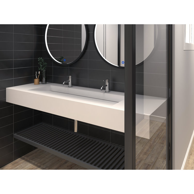 60'' Solid Surface Rectangular Vessel Bathroom Sink, White