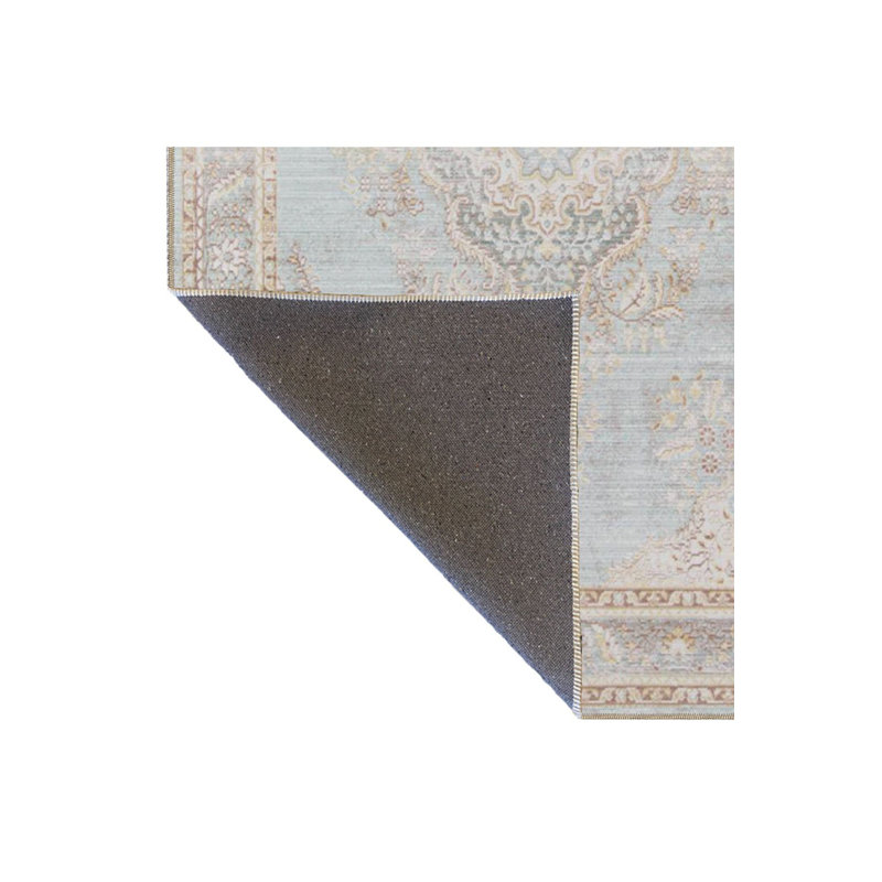 Tapis décoratif bleu à motif traditionnel lavable à la machine, Sous-tapis carré 3 pi 3 po inclus