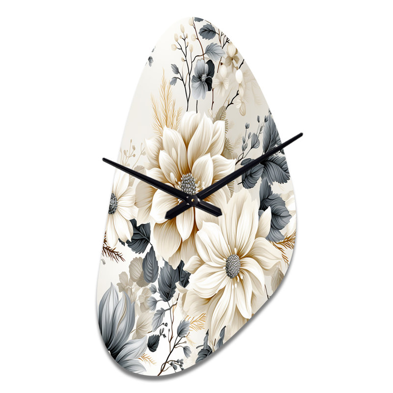 Motif de bohème éthéré bleu et blanc - impression florale de forme unique, horloge murale, Moyenne