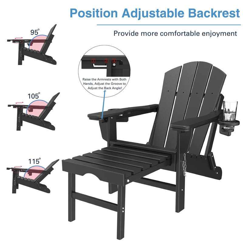 Fauteuil Adirondack réglable avec repose-pieds rétractable, Noir
