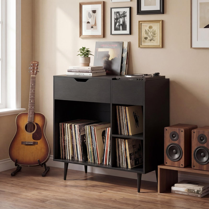Manufactured Wood,Metal 79cm H Media Shelves, Black
