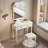 Pereda 35.43 Inch Wide Makeup Vanity With Mirror And Stool, 1 Drawer, Padded Stool, Beige