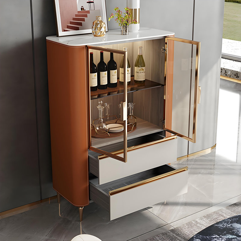Armoire à vin 29,53 "luxueuse luxueuse de couleur orange et kaki avec porte en verre