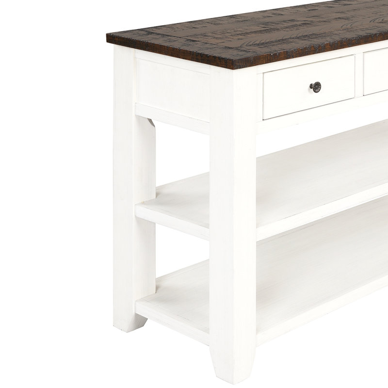 Console en bois de pin massif 48 po, table d'appoint moderne avec 3 tiroirs de rangement et 2 tablettes. Facile à assembler