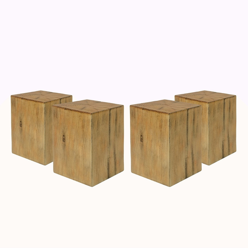Wood-Look Square-Column MGO End Table, H18",Wood-Like Distressed Finish, Mix With Different Heights, Indoor Outdoor Use