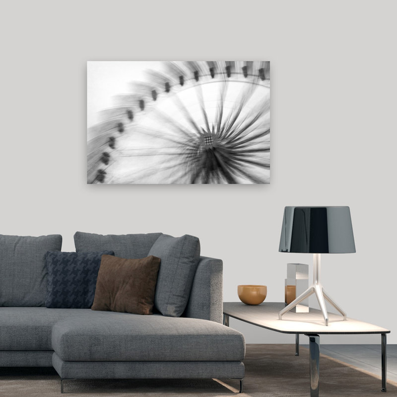 Impression d'art mural abstrait d'architecture contemporaine représentant une grande roue en mouvement, H 32 po x l 48 po