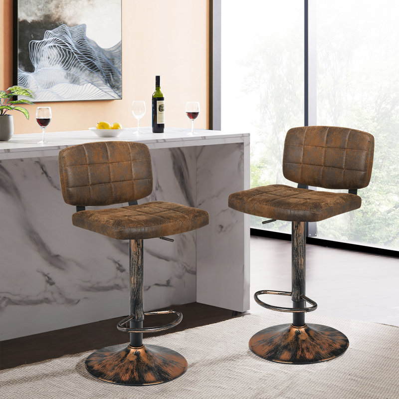 Adreana Swivel Upholstered and Faux Leather Adjustable Height Bar Stool with Iron Frame