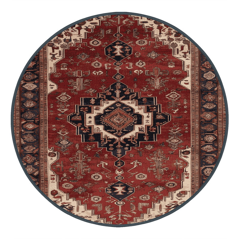 Machine Washable Turkish Brown Area Rug, Rond 6 pi