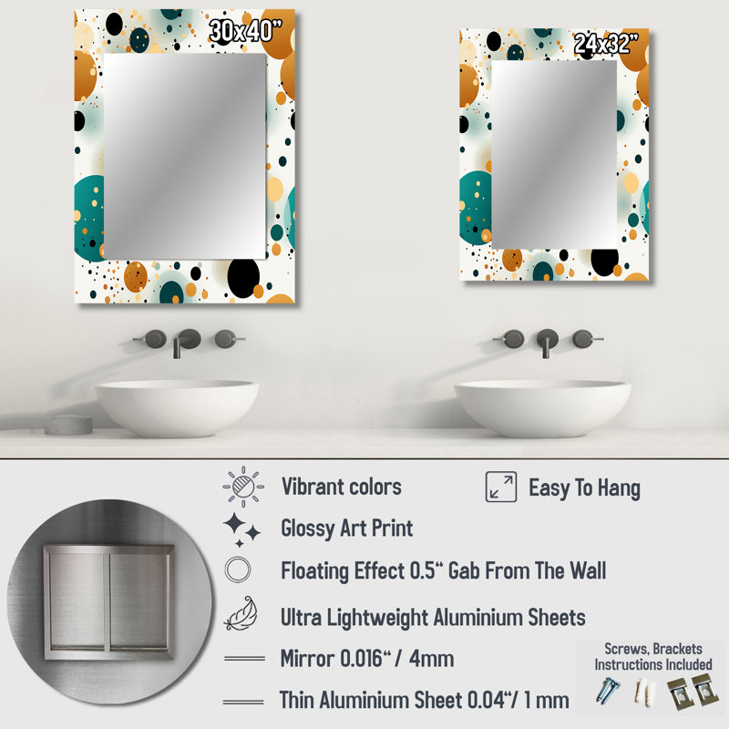 Motif de pois sriharan fusion industrielle - miroir mural unique à pois, impression graphique, miroir géométrique, impression sur métal
