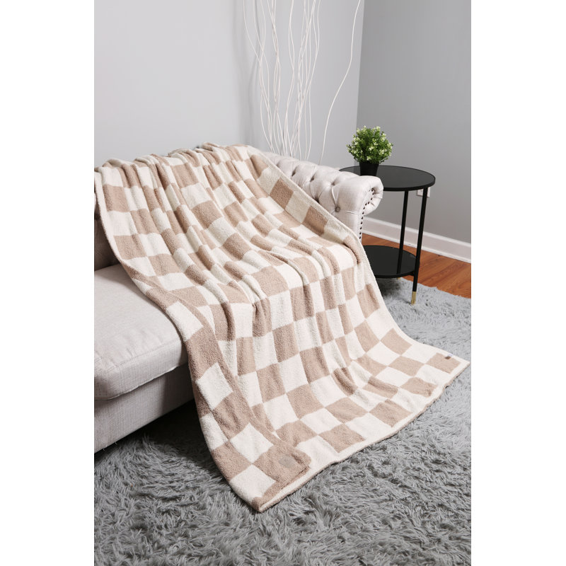 Checkered Pattern Luxury Soft Throw Blanket, Beige