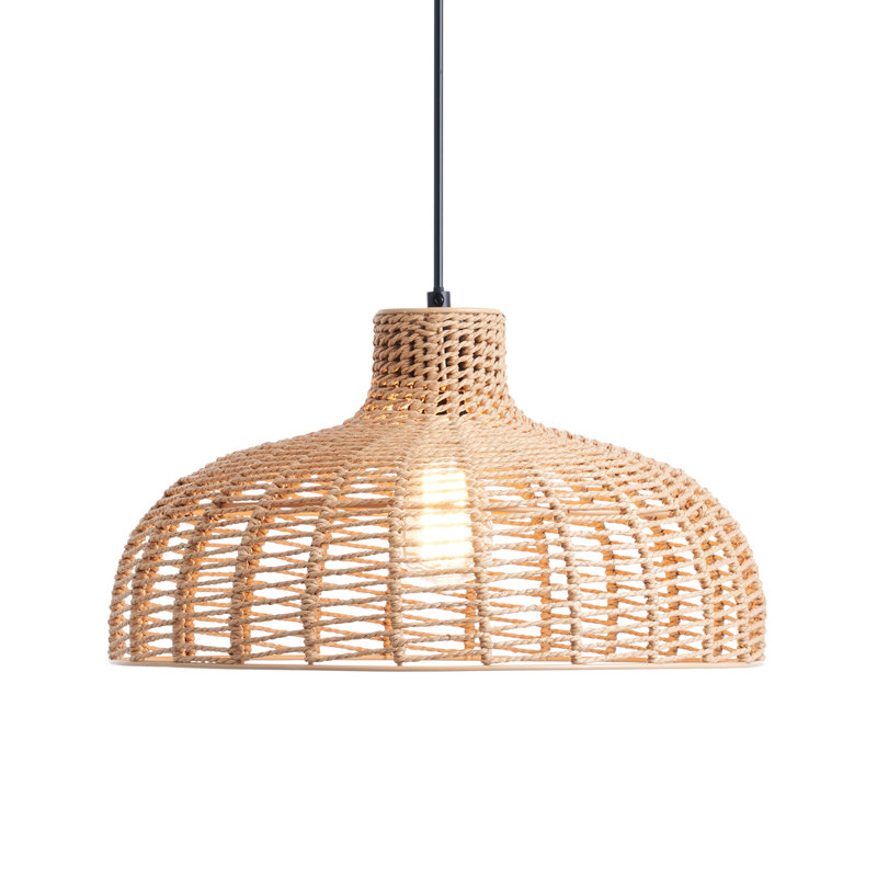 Matte Black Handwoven Hemp Rope Dome Pendant Light