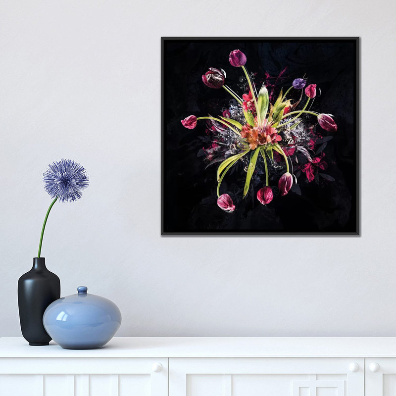 « bouquet xviii », impression sur toile, H 18 po x l 18 po x P 1,5 po, Toile avec cadre noir, Pas de tapis