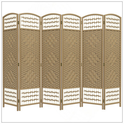 6 Panel Folding Room Divider, Wave Fibre Freestanding Privacy Screen, 5.6' Tall, Ideal For Creating Private Spaces And Enhancing Decor