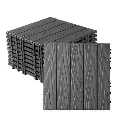 Lot de 27 dalles de terrasse emboîtables en plastique, 30 x 30 cm, revêtement de sol extérieur imperméable avec drainage, installation facile et sans outil pour patio, balcon, véranda et bord de piscine, brun