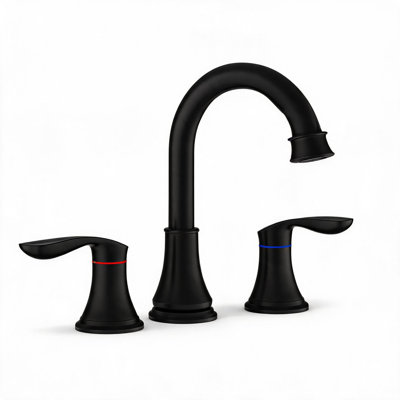 Robinet de lavabo de salle de bain espacé en métal noir 8 pouces avec bec pivotant à 360 degrés et deux poignées levier