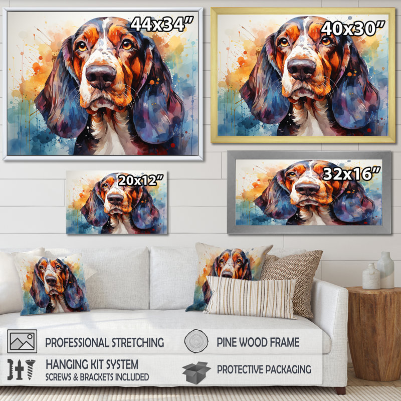 Chien basset hound beauté I, L 44 po x H 34 po x P 1,5 po, Toile tendue