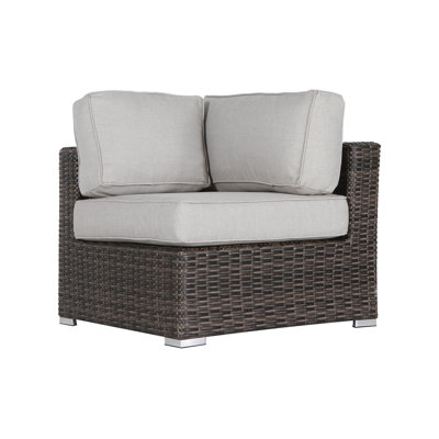 Fauteuil d'angle modulaire entièrement assemblé en osier brun Miami (collection Curved)