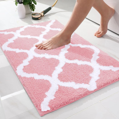 Tapis de salle de bain, tapis de bain en microfibre douce et absorbante, tapis de douche à poils longs antidérapant, lavage à la machine, tapis de bain pour plancher de salle de bain, baignoire et douche, 24 x 16, rose