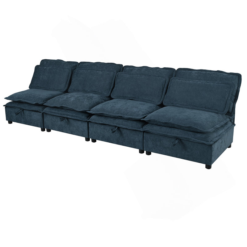 Elysara Modular Sleeper Sofa Convertible Sectional, Dark Blue Polyester Blend, 32" H x 65.3" W x 63" D