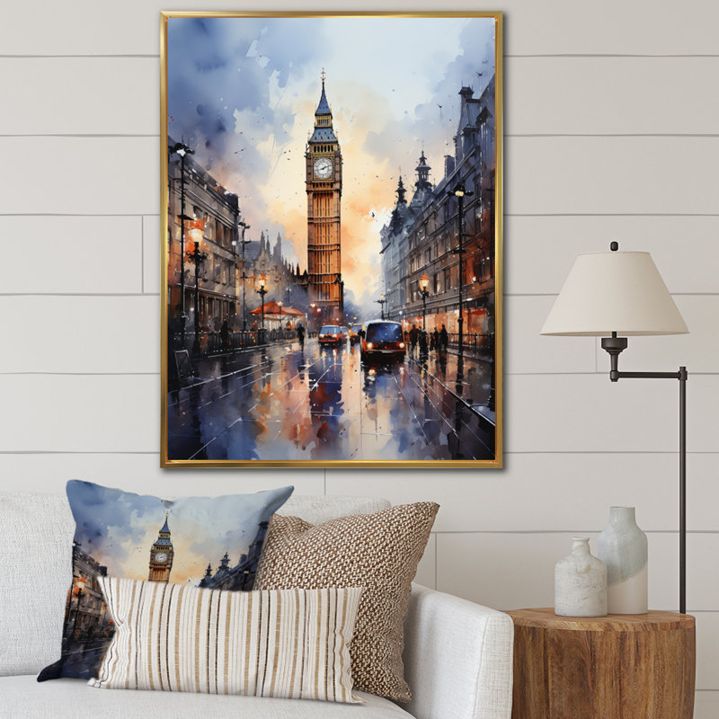 Angleterre, paysage urbain, paysage urbain, V, paysage urbain, salon, H 32 po x l 16 po x P 1 po, Cadre flottant doré