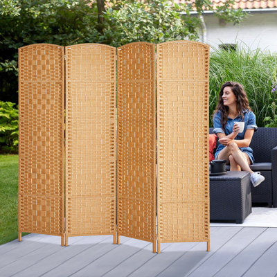 Elmina 6 Ft Folding Room Divider Privacy Screen Home Decor Diamond Weave Fibre Double Hinges