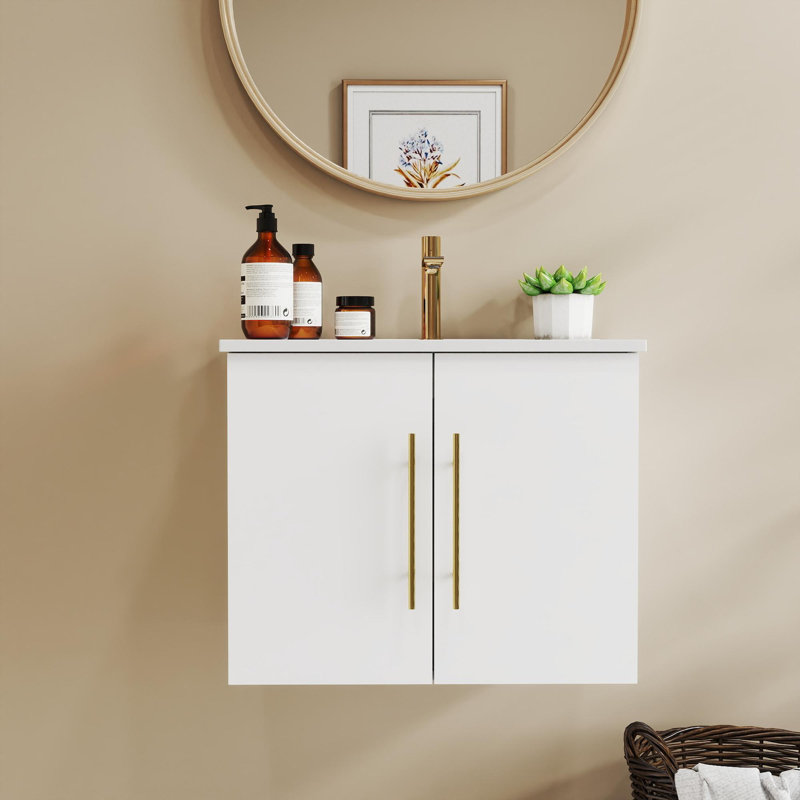Meuble-lavabo simple 24 po avec lavabo, Blanc lustré