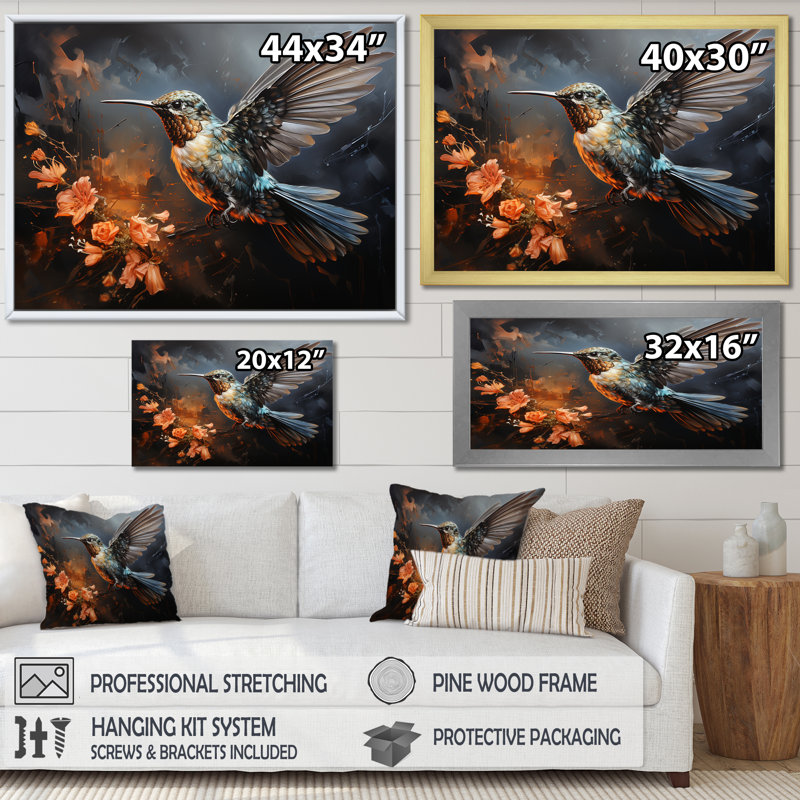 Art floral de minuit Melody 4 - Colibri, Toile tendue, 30" H x 40" W x 1.5" D