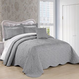 4 Piece Damask Embroidery Bedspread Set