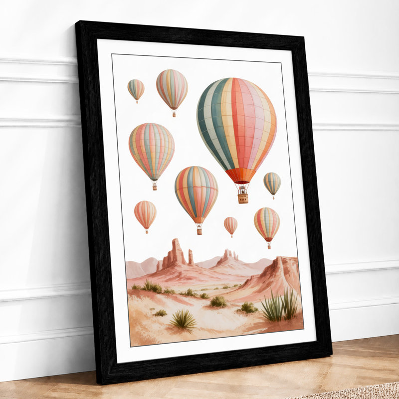 Balloons Above Desert Boho - Framed Print, A2 - 59.4 x 42.0 cm, Black
