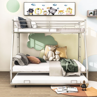 Twin-Over-Full Metal Bunk Bed With Trundle And Ladders by YUNMA
