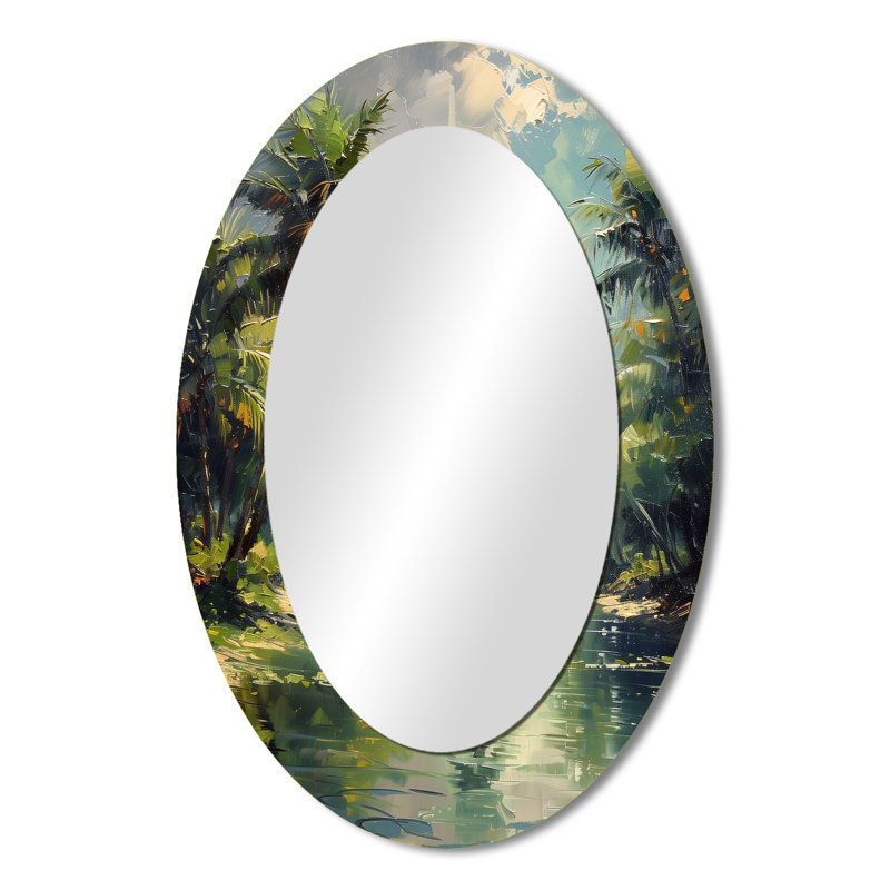 Green Palm Trees Serenity I - Miroir mural tropical, 36 po x 24 po