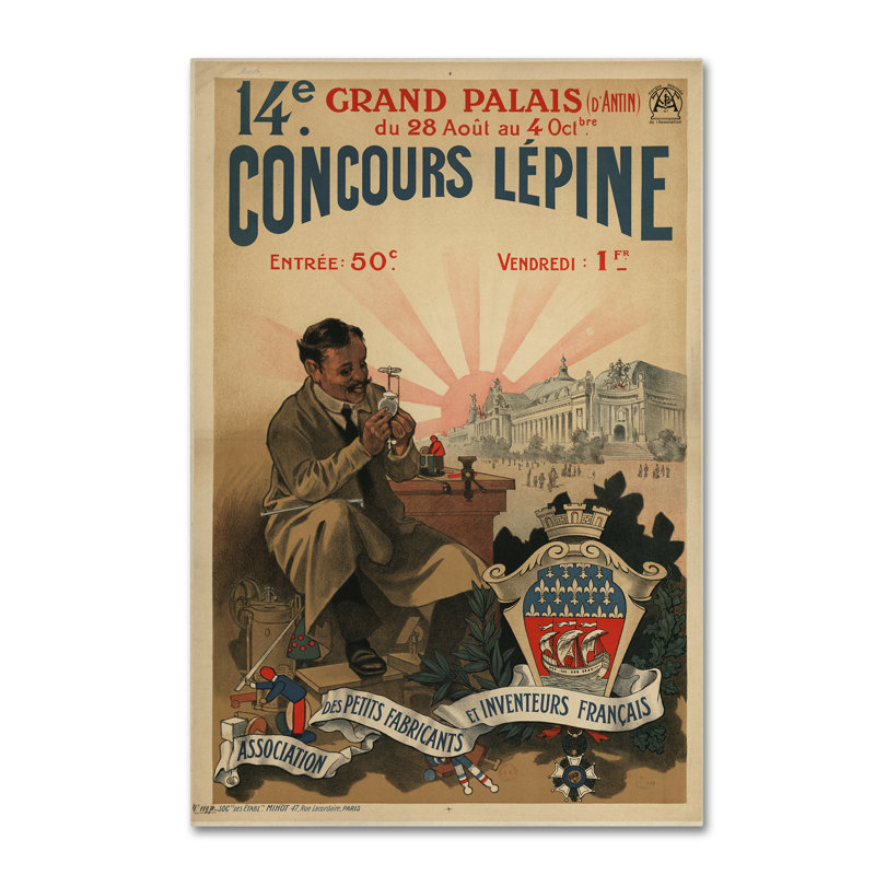 « concours lepine 1910 », publicité sur toile tendue, H 19 po x l 12 po