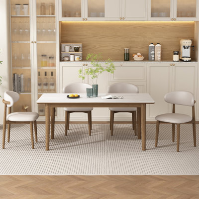 4 - Person White Rectangular Sintered Stone tabletop Dining Table