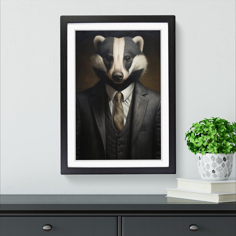Badger in a Suit Painting No.2 - Framed Print, 64cm H x 46cm W x 2cm D, Black