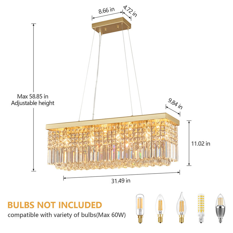 Lustre en cristal doré doré - luminaire suspendu 31,5 po pour la maison