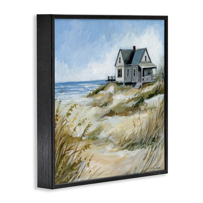 Maison sur la plage, estampe numérique encadrée, design par Susan Winget, H 17 po x l 17 po, Giclée encadrée noir minuit