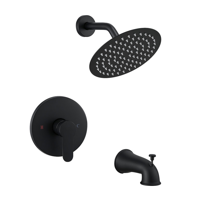 Faucet Modern Shower Faucet, Tub And Shower Trim Kit With Single-Spray Touch-Clean Black Shower Round Head(Valve Not Included)