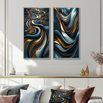 Tourbillon abstrait dans les tons III - ensemble de 2 peintures murales abstraites
