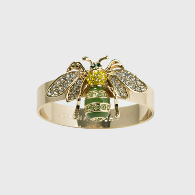 Skinny Stripey Bee Napkin Rings, Green
