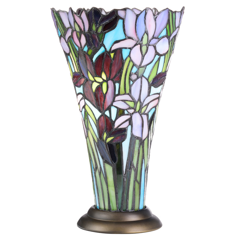 13.5"H Tiffany-Style Floral Vase Stained Glass Hurricane Table Lamp