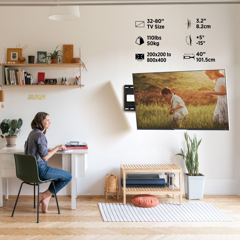 Black Full-Motion Articulating TV Wall Mount with Long Arm